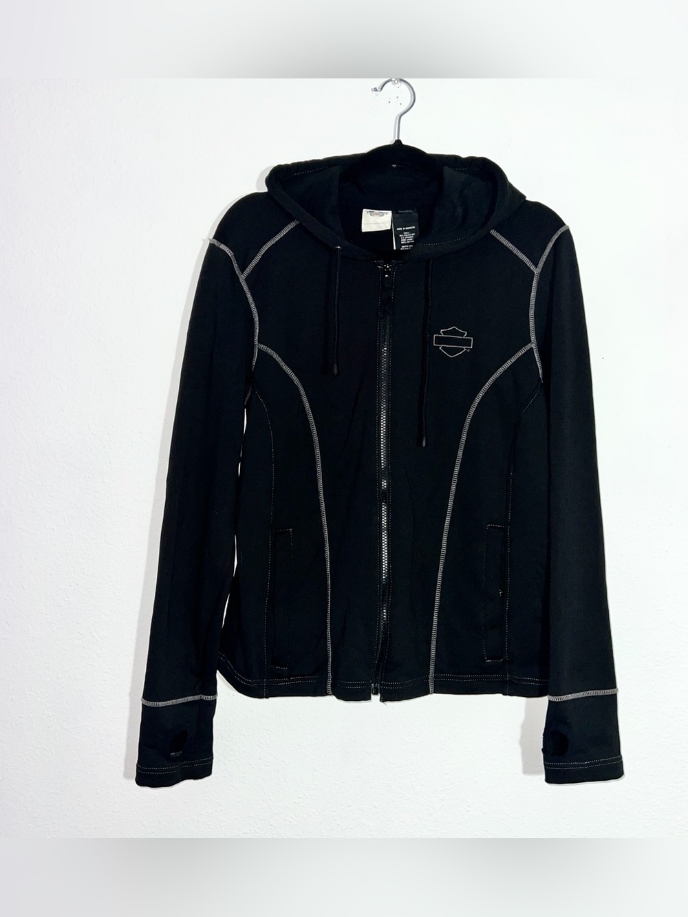 Harley-Davidson Women's XL Black Full-Zip Hoodie Biker Girl Pockets